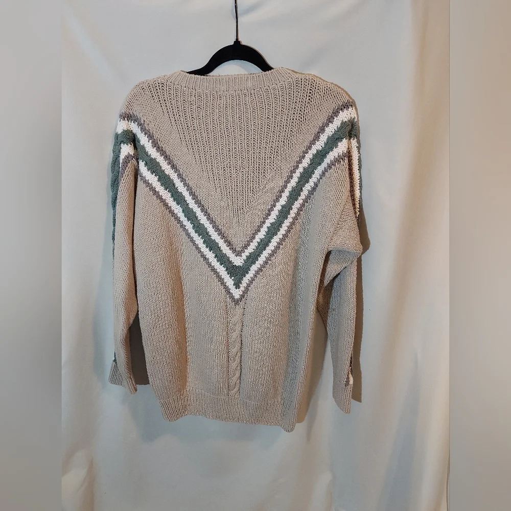 Pierre Cardin Cotton Beige Sweater with Chevron Stripes